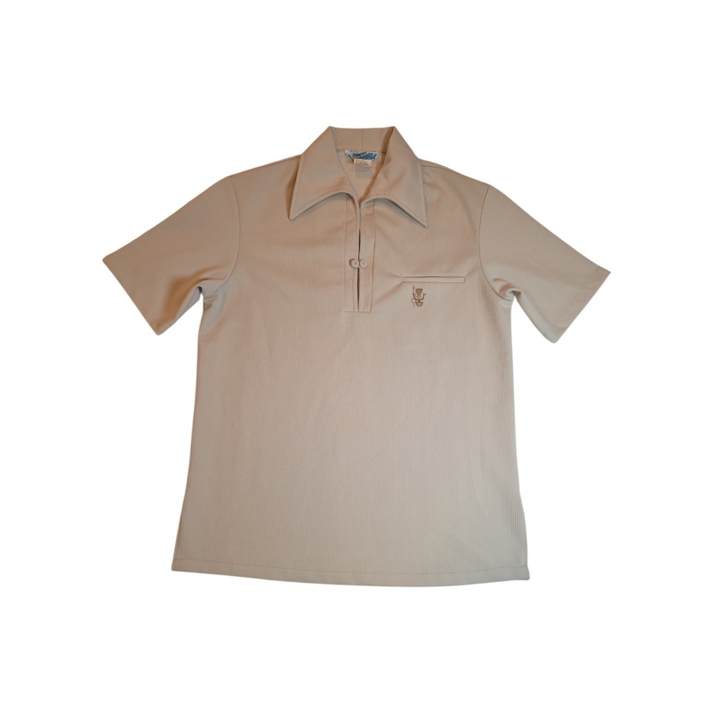 Vintage 70s Penneys Hawaii Polo Shirt M Tiki Embroidered Point Collar Knit